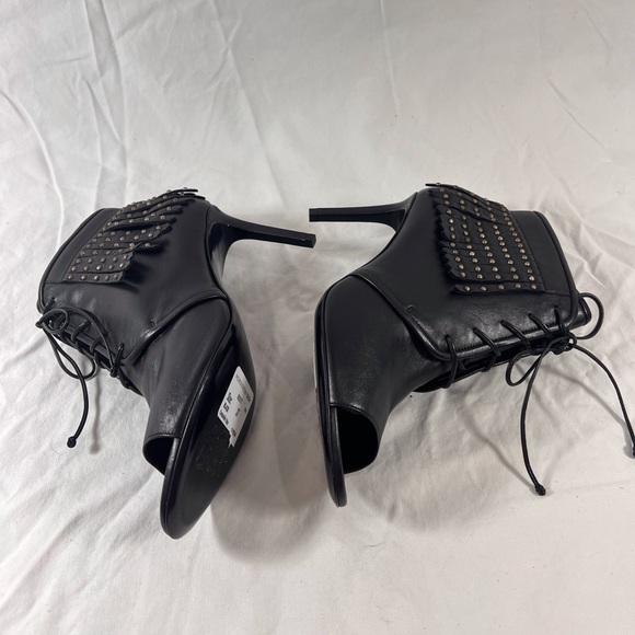 $1295 SAINT LAURENT Paris Studded Fringe Black Bootie 37 7US Made in Italy - Picture 5 of 12